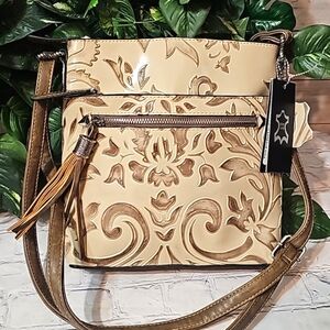 M.C. NWT Tooled Leather Crossbody/ Shoulder bag